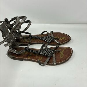 Sam Edelman Gladiator “Ginger” Sandals Sz 8.5M Beaded Grey Leather Zipper Thong